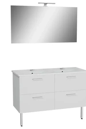 Achetez Aujourd'hui Meuble de Salle de Bain 120cm VITRA Mia Blanc Meuble, Plan Double Vasque Céramique, Miroir et LED - 66075 - NEUF