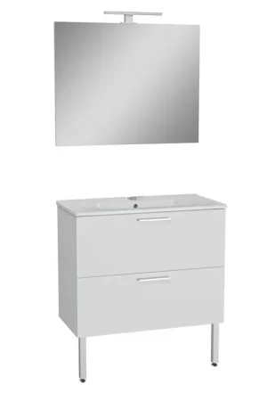 Meuble de Salle de Bain 80cm VITRA Mia Blanc Meuble, Plan Vasque Céramique, Miroir et LED - 75075 - NEUF Meilleur Choix