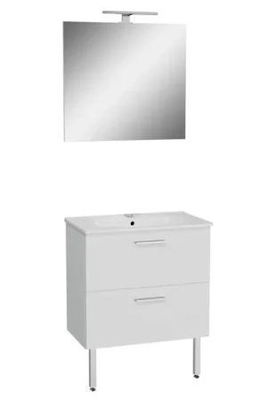 Prix Réduit Meuble de Salle de Bain 70cm VITRA Mia Blanc Meuble, Plan Vasque Céramique, Miroir et LED - 66100 - NEUF