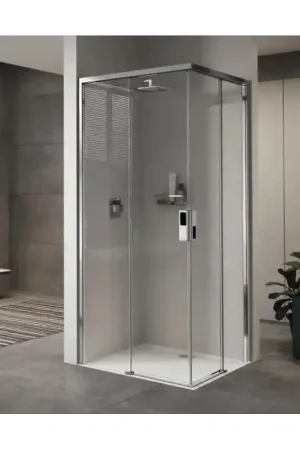 Paroi de Douche d'Angle avec Portes Coulissantes NOVELLINI Opéra Gris Verre Trempé Transparent - OPEA97LD-1B-OPEA97LS-1B - NEUVE Petit Prix