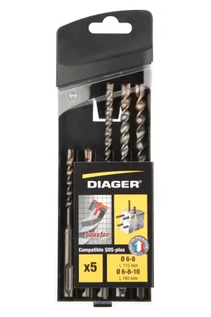 Coffret de 5 Forets Béton Ø6-8x110mm Ø6-8-10x160mm DIAGER Booster Plus 3 Taillants pour Perforateur - 104B - NEUF Authentique