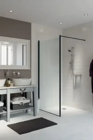 Paroi de Douche AKW LevelBest 900x1900mm en Aluminium Noir Mat et Verre Transparent - LB00217BK - NEUVE Prix Promo