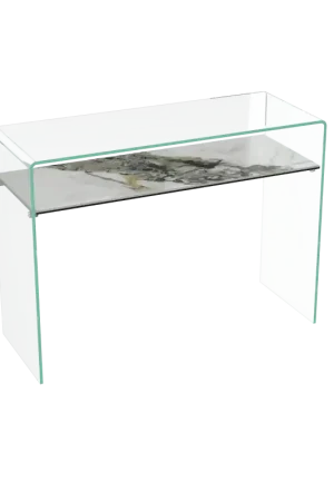 Console Moderne en Verre avec Tablette en Céramique Marbre Doro AKANTE Aurora Design - ST003MD - NEUVE Meilleur Prix
