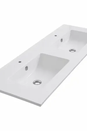 Bon Plan Plan Double Vasque en Céramique NEOVA Angelo 121x46cm Blanc - A0508412 - NEUVE