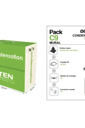 Satisfait Ou Remboursé Pack de Tubage Flexible Ø80mm L10m avec Terminal Noir pour Chaudière Ventouse Gaz ou Fioul à Condensation C9 TEN - 444996 - NEUF