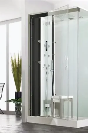 Achat Immédiat Cabine de douche Horizon rectangulaire 120x91 cm Perle noire Porte pivotante Hydro-Hammam Receveur 12,5 cm