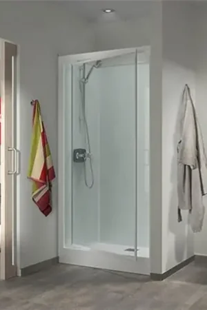 Achat Immédiat Cabine de douche Kineprime Glass 100x80 cm niche Mécanique Porte pivotante Receveur 18 cm