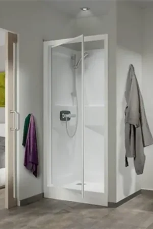 Achat Immédiat Cabine de douche Kineprime C niche Thermostatique Porte pivotante 90x90 cm Verre transparent