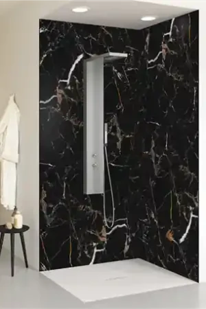 Vente Flash Panneau de douche Kinewall Design 100x202 cm Marbre noir et or
