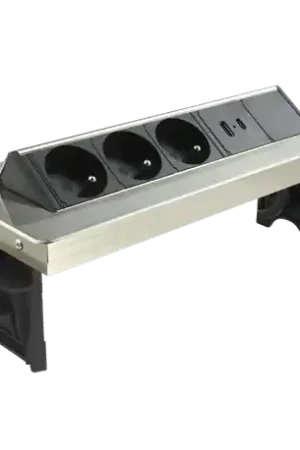 Bloc Pivotant plan de travail 3 Prises + 2 ports USB type A et C TECH acier Offre Spéciale