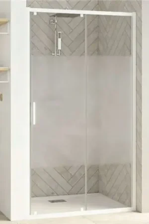 Vente Flash Porte de douche Smart Design C Avec seuil verre sérigraphié cosmos 120 cm profilé Blanc