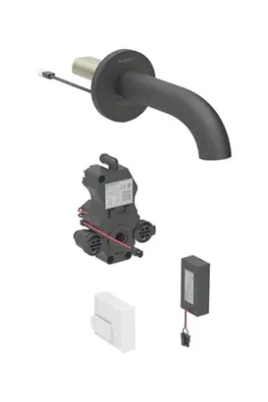 Acheter Direct Robinetterie de lavabo Piave Noir mat 22 cm à piles mural pour module encastrable sans mitigeur